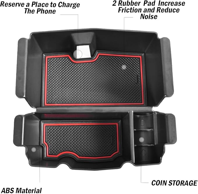 Center Console Organizer Compatible with Jeep Wrangler JL and JLU 2018-2023 2024 2025 Accessories, Gladiator JT Truck 2020 2021 2022-2025 Insert Tray Armrest Storage Box (Not for JK/JKU), Red