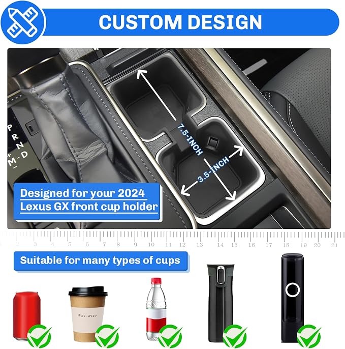 SXCY for 2024 2025 2026 Lexus GX550 Cup Holder Insert 2025 GX 550 Accessories TPE Cup Holder Limiter for 2025 2026 GX550 Console CupHolder Adapter Non-Slip Drink Stopper Drink Stabilizer