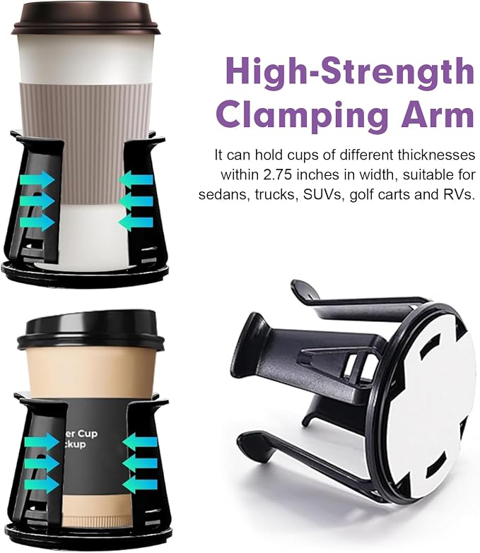 2 PCS Car Slim Can Cup Holder Adapters, Cup Holder Expander with Adaptive Clamping Arm, Anti-shake & Anti-slip Drink Holder Insert for Fixing Beverage Bottle (Black)