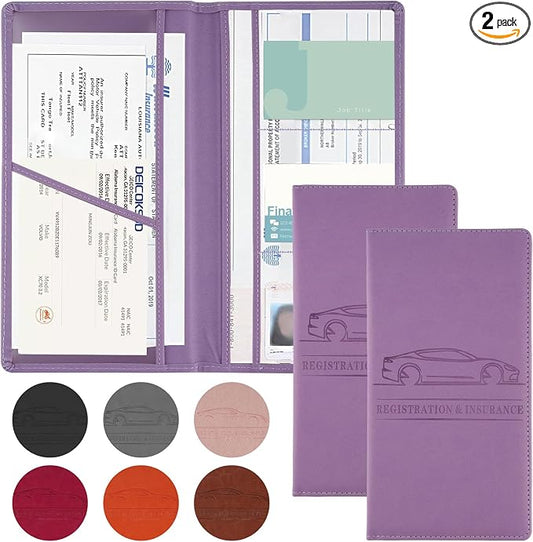 JUSTTOP 2Pack Car Registration and Insurance Holder,Car Document Holder for Cards License with Magnetic Shut,Vehicle Glove Box Car Organizer for Documents, Cards, License(Purple)
