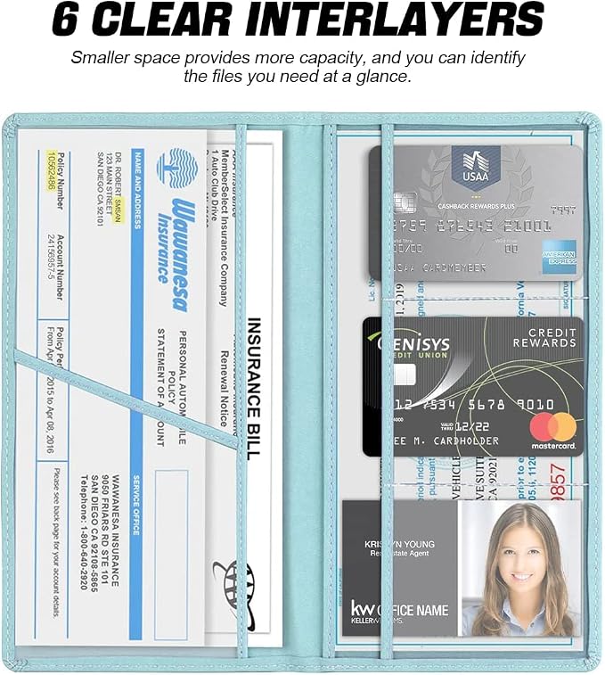 XINLIYA Car Registration and Insurance Card Holder, PU Glove Box Essential Documents Paperwork Driver License Organizer for Car, Wallet Case Auto Vehicle Truck Accessories for Women and Men (Light