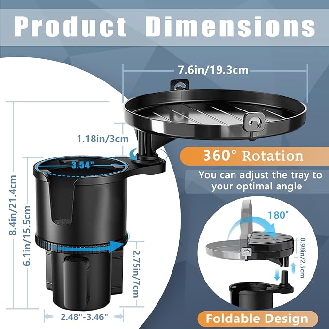 SAMPUSS 2-in-1 Car Cup Holder Tray Car Food Tray Car Table Car Seat Tray | 2-in-1 function foldable and detachable function 360°rotation road trip essentials car accessories interior