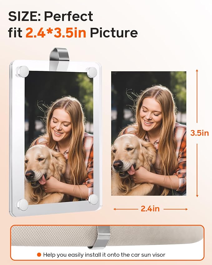 2Pcs Car Picture Holder for Visor Magnetic Picture Frame for 3 Inch Photos, Car Sun Visor Photo Holder with Strong Acrylic Magnet, Personalized Car Accessories with Clips for Easy Display. Gift For Valentine‘s Day
