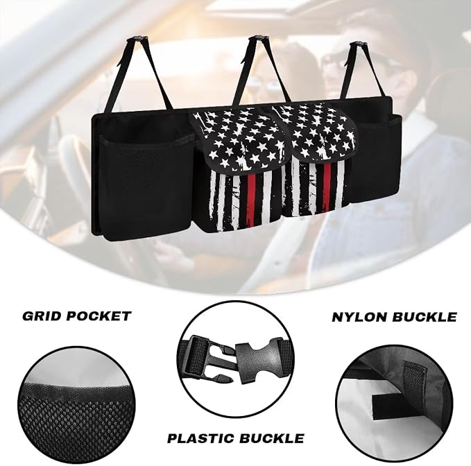 Black American Flag Car Trunk Organizer Hanging Car Back Seat Storage Bag Foldable Automotive Interior Accessories Suitable Most Sedans SUV Jeep Trucks Van