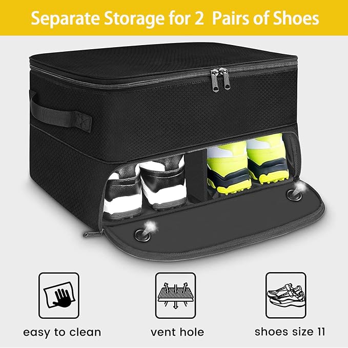 2 Layer Golf Trunk Organizer, Golf Gifts for Men, Car Organizers and Storage with Separate Ventilated Compartment for 2 Pair Shoes, Waterproof Car Organization Bag, Gifts for Golfers