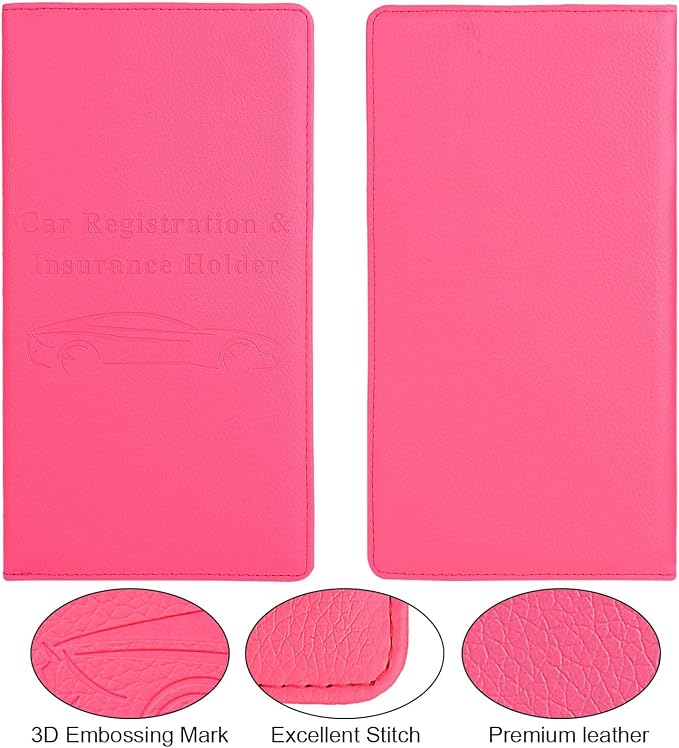 Cacturism Car Registration and Insurance Holder, Car Accessories Vehicle Glove Box Car Organizer Women Car Accessories with Magnetic Shut for Cards, Essential Document, Driver License, Hot Pink