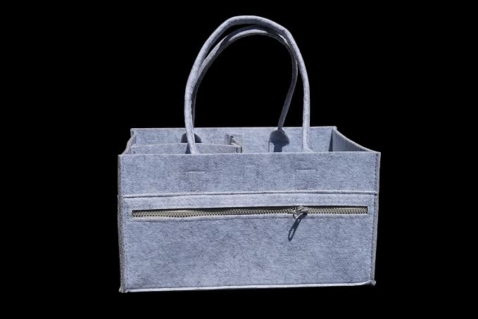 Baby Diaper Caddy Organizer, Portable Felt Nursery Storage Basket with Handles and Removable Dividers, Gray
