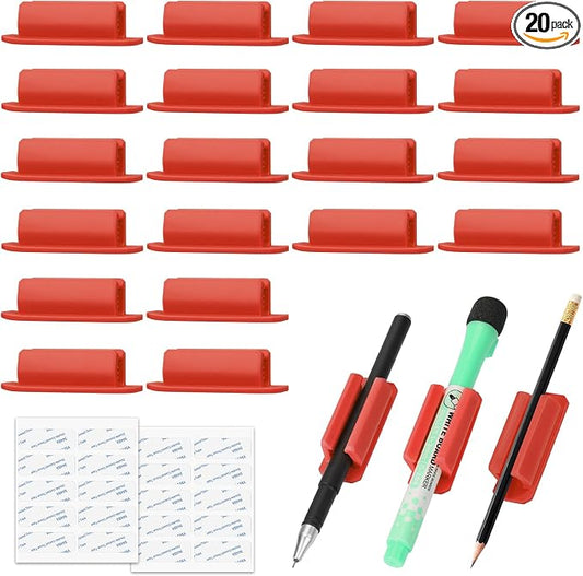 BOBOKA 20Pcs Pencil Holder for Desk, Adhesive Pen Holder for Classroom Clipboard Attachment, Silicone Pencil Holder & Marker Holder for School Office Desk Accessories, Teacher Supplies