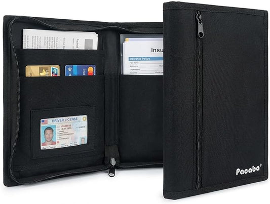 Car Registration and Insurance Card Holder, Glove Box Organizer Vehicle Document Wallet with Clear Compartments, Auto Document holder for Driver License, Car Insurance Vehicle Registration (Black)