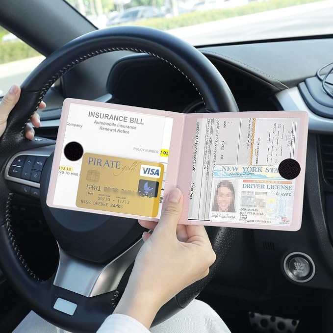 UYYE Car Registration and Insurance Card Holder, Vehicle Glove Box Car Organizer, Interior Car Accessories for Documents, Cards, License - 2 Pack