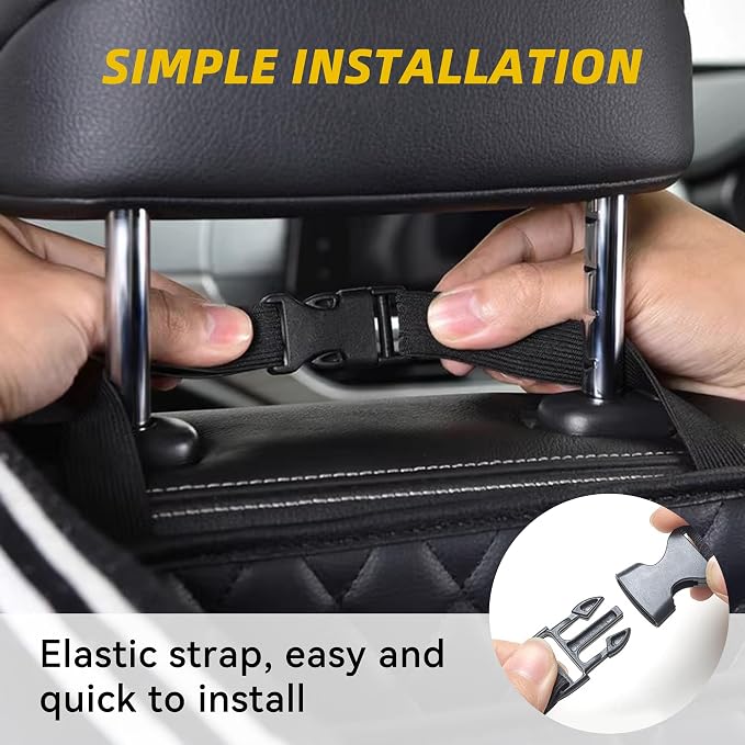 Car Seat Back Hanging Bag, PU Leather Automotive Seat Back Organizer, Multipurpose Vehicle Travel Essentials Accessories for Kids & Adults, Universal for Most Cars (Beige)