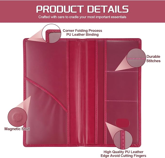 JUSTTOP 2Pack Car Registration and Insurance Holder,Car Document Holder for Cards License with Magnetic Shut,Vehicle Glove Box Car Organizer for Documents, Cards, License(Rose red)