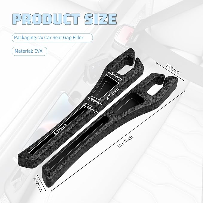 2PCS Car Seat Gap Filler Organizer,Upgraded Car Side Seat Gap Fillers with Dual Slot Design,in Between Cars Seats Catcher Cars Accessories for Filling 1.3-1.4 Inch Gaps