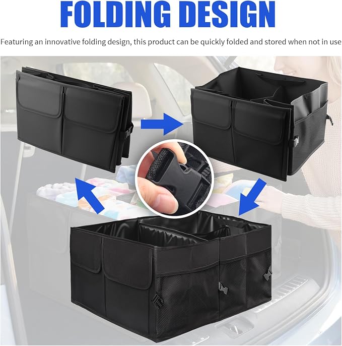Collapsible Car Trunk Organizer, High-Capacity Trunk Organizer for SUV with Multiple Compartments, Universal Car Storage Organizers as Cars Storage Box for SUVs, Trucks