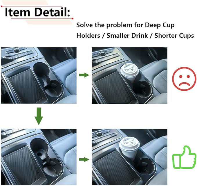 RLB-HILON 2PCS Center Console Cup Holder Insert Mat, Diameter at 3.11 inch, Height at 0.9 inch, for Deep Cup Holders Smaller Drink Shorter Cups and More