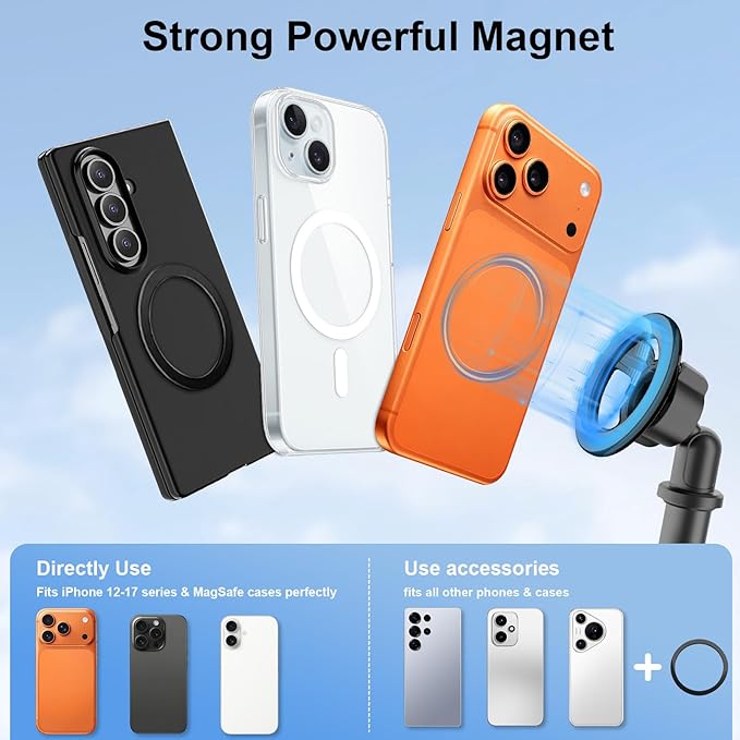 LenTok Magnetic Cup Holder Phone Mount for Car, 2 in 1 One-Hand Operation Adjustable Vehicle Cupholder Expander Phone Holder, Compatible with iPhone Android Smartphones