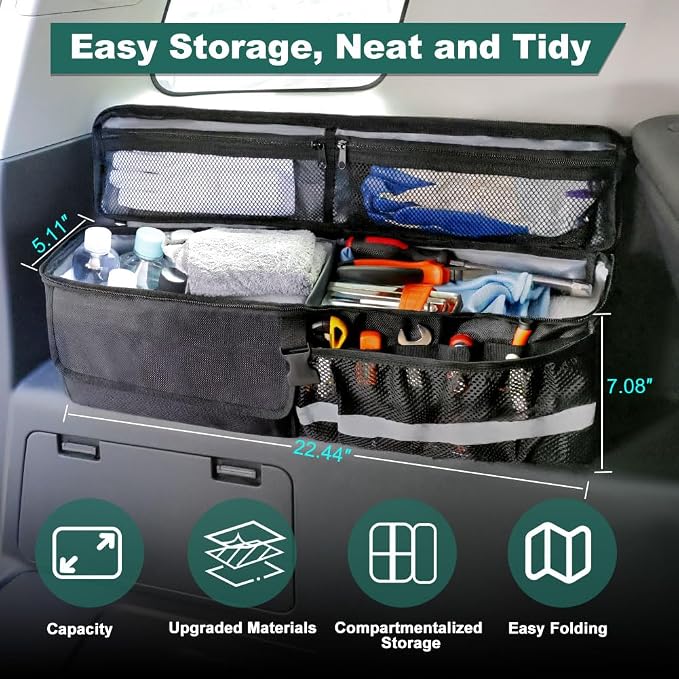 JDMON Car Storage Trunk Organizer with 1680D Oxford Cloth Car Bag Organizer Trunk Compatible with Toyota FJ Cruiser 2007-2021 Rear Storage Organizer Multifunctional Storage Bag with screws & wrench