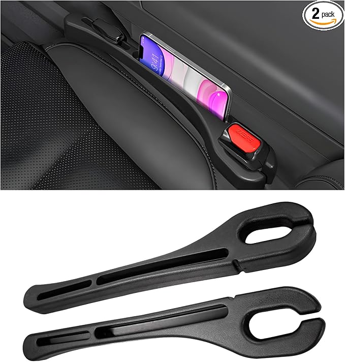 2 PCS Car Seat Gap Filler, Multifunctional Side Seat Gap Stopper Organizer with Phone Holder, Automotive Crevice Blocker Plug Between Seats Console to Prevent Dropping (Black)