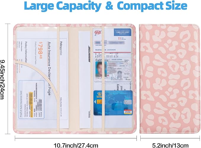 Car Registration and Insurance Holder, Insurance Card Holder, Car Registration Holder, Leopard Cover with Magnetic Shut