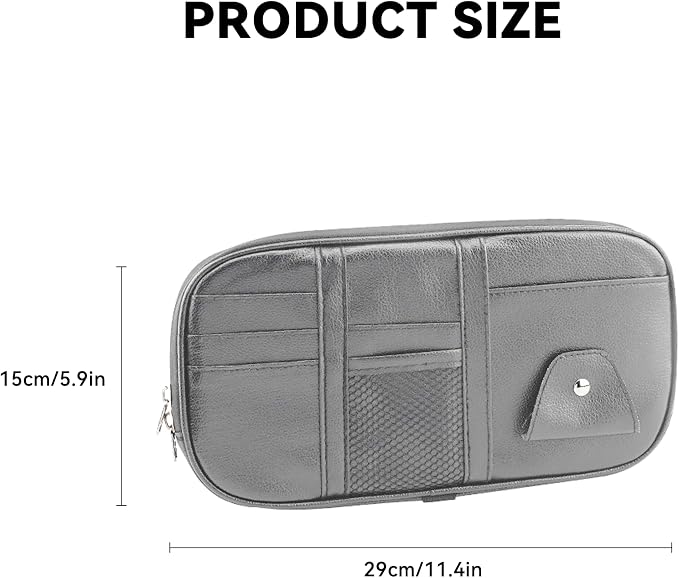 Car Sun Visor Organizer, Sunglass Holder and Storage Pocket, Card Cash Pouch with Multi-Pocket Net Zipper, Case Bag for License Pen Key, Auto Accessories for Truck, SUV, Van (Gray)
