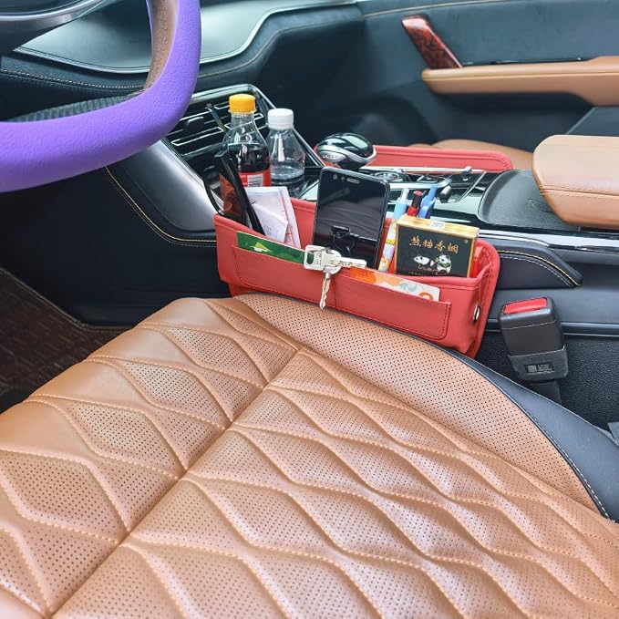 Seat Gap Organizer, Red | Car Seat Console Organizer, Front Seat Side Storage Bag, Center Console Side Pocket, Seat Gap Filler