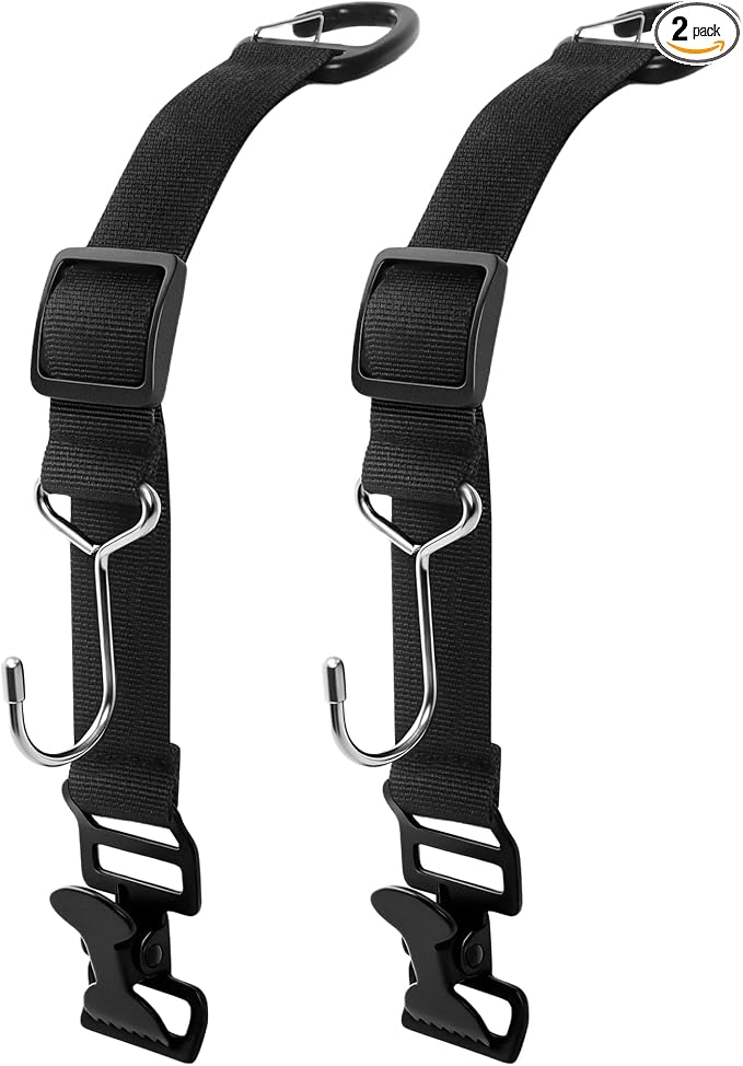 Car Seat Headrest Hooks, Adjustable Purse Hook for Car with Hat Clip, 100 LBS Heavy Duty Metal Headrest Hooks for Car to Hold Bags & Caps, Easy Install Backseat Organizer (2 Pack)