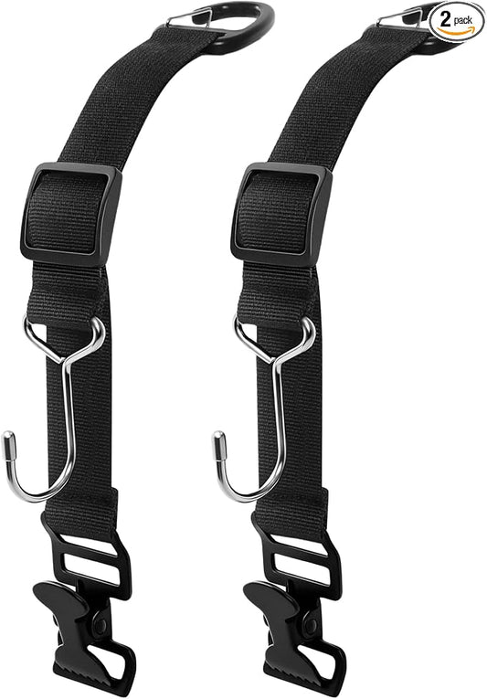 Car Seat Headrest Hooks, Adjustable Purse Hook for Car with Hat Clip, 100 LBS Heavy Duty Metal Headrest Hooks for Car to Hold Bags & Caps, Easy Install Backseat Organizer (2 Pack)