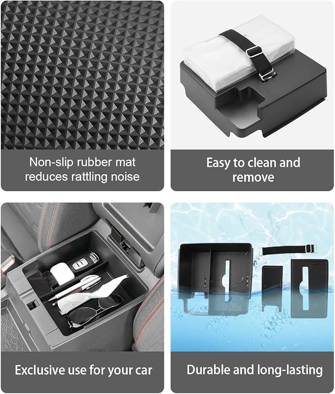 CDEFG Center Console Organizer Tray for 2022-2025 2026 Nissan Frontier with Tissue Slot, 2025 2026 Frontier Truck Accessories Middle Console Organizer Armrest Storage Box with Elastic Band