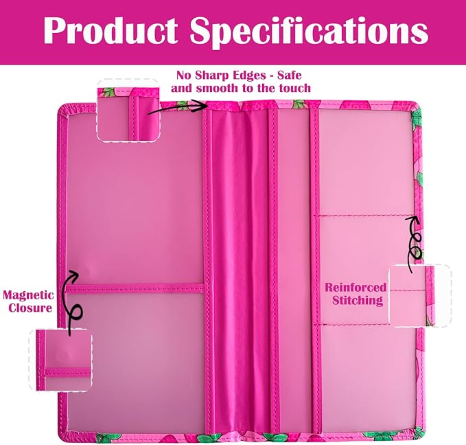 Car Registration and Insurance Holder with Magnetic Closure, Universal Document Organizer for License, Insurance Cards & Glove Box Storage (Strawberry-Hot Pink)