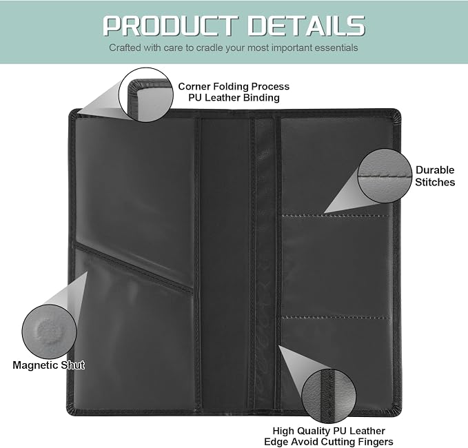 JUSTTOP 2Pack Car Registration and Insurance Holder,Car Document Holder for Cards License with Magnetic Shut,Vehicle Glove Box Car Organizer for Documents, Cards, License(Black)
