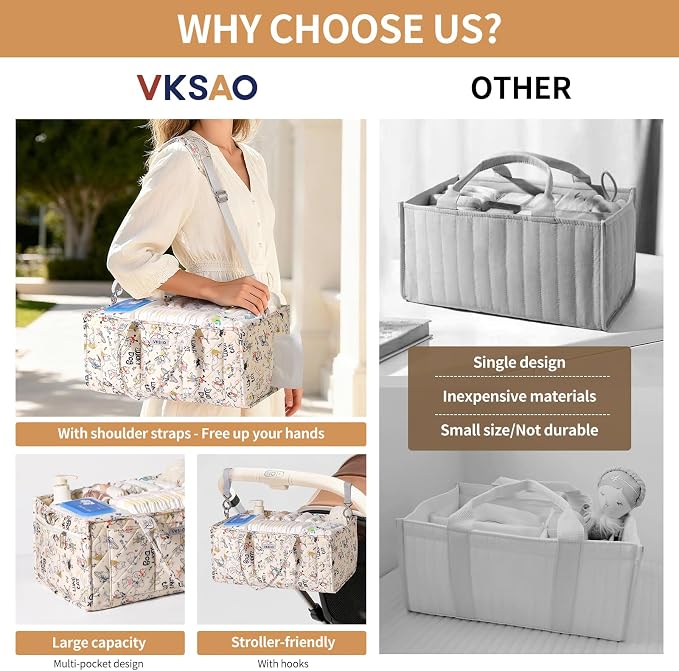 Colorful Cute Cartoon Animal Prints Baby Diaper Caddy Organizer, Large Storage Basket for Newborn Essentials Baby Shower Gifts