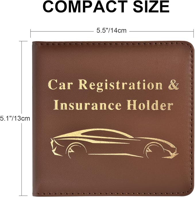 Cacturism Car Registration and Insurance Holder, Vehicle Glove Box Car Organizer Men Women Wallet Accessories Case for Cards, Essential Document, Driver License, Brown