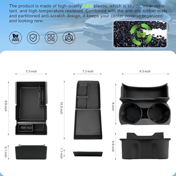 (3Pack) Coleya 2025 2026 Terrain Center Console Organizer (Cup Holder+Lower Console Tray+Armrest Tray)(Elevation/Denali/AT4), Durable ABS Plastic&Anti-Slip Console Tray Insert 2025 Terrain Accessories