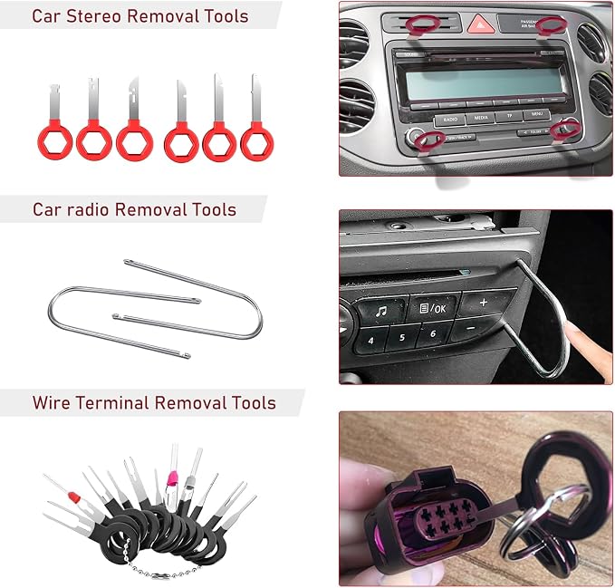 GLK 248pcs Trim Removal Tool, Pry Tool, Door Panel Radio/Stereo Terminal Removal Tool Kit, Fasteners Remover, with Car Retainer Bumper Clips,Automotive Hook Set, Blue