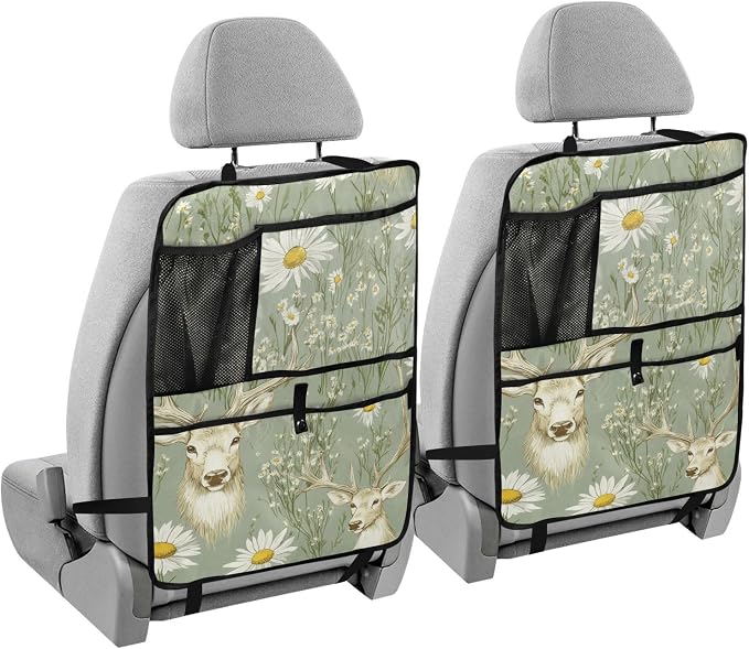 Sage Daisy Deer 1 Pack Backseat Car Organizer with Storage Pockets Seat Back Organizers for Kids Kick Mats Backseat Protector Automotive