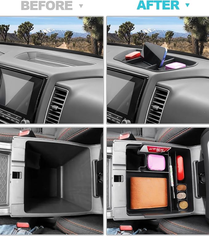 CDEFG 2PCS for 2022 2023 2024 Nissan Frontier Center Console Organizer 2022-2024 Nissan Frontier Truck Dash Organizer Dash Storage Box 2022-2024 Frontier Truck Accessories(Not for 2025)