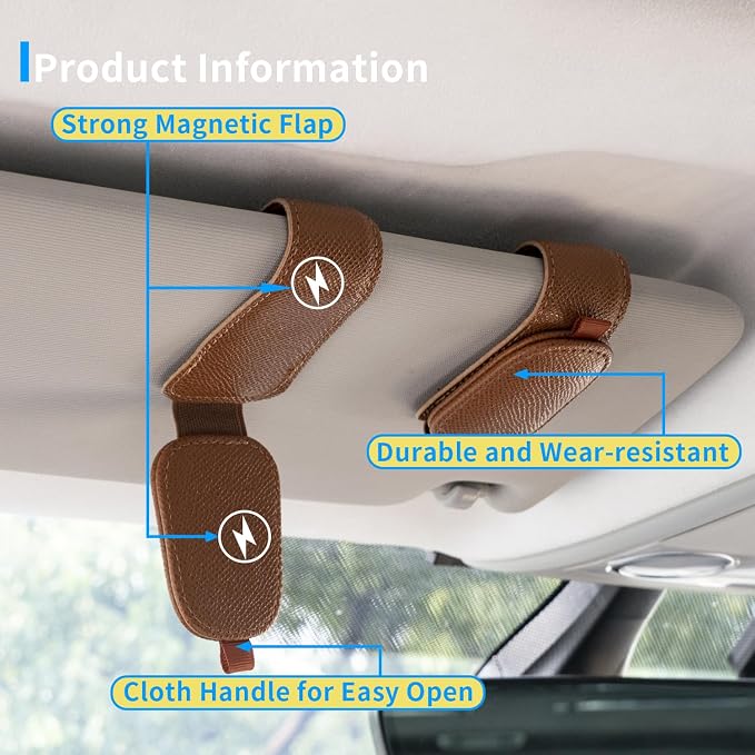 Yuoyar 2 Packs Magnetic Sunglass Holder for Car Visor (Brown) | Magnetic Interior Car Accessories
