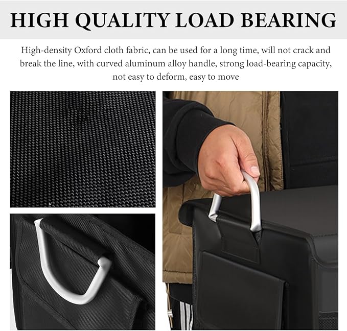 Trunk Organizer with Lid, 28L Collapsible Cargo Organizer with Aluminum Handles & Reflective Strip, Multi-Purpose Waterproof Oxford Storage Box for Cars Trucks SUVs Minivans (Black)