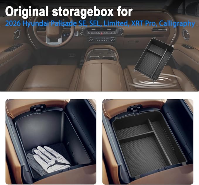 SHAOHAO 2 Pcs for 2026 Hyundai Palisade Center Console Organizer for 2026 Hyundai Palisade Accessories Console Tray Double Space 2026 Palisade LX3 Middle Console Armrest Stoage Box (Only for 7-Seat)