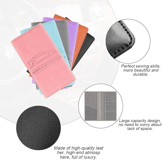 XINLIYA Car Registration and Insurance Card Holder, PU Glove Box Essential Documents Paperwork Driver License Organizer for Car, Wallet Case Auto Vehicle Truck Accessories for Women and Men (Light