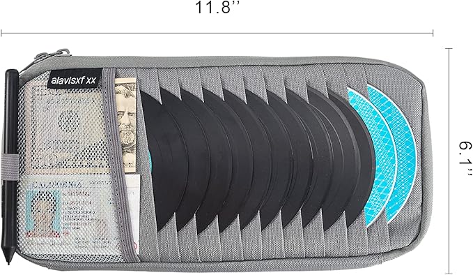 alavisxf xx Car CD Visor Holder, 12 Sleeves Organizer with Mesh Pocket | Durable Oxford Cloth, Holds 12 CDs/DVDs, 1 Pen Holder, 1 Back Inner Pocket, Disc Storage Organizer, Fits Most Vehicle Visors