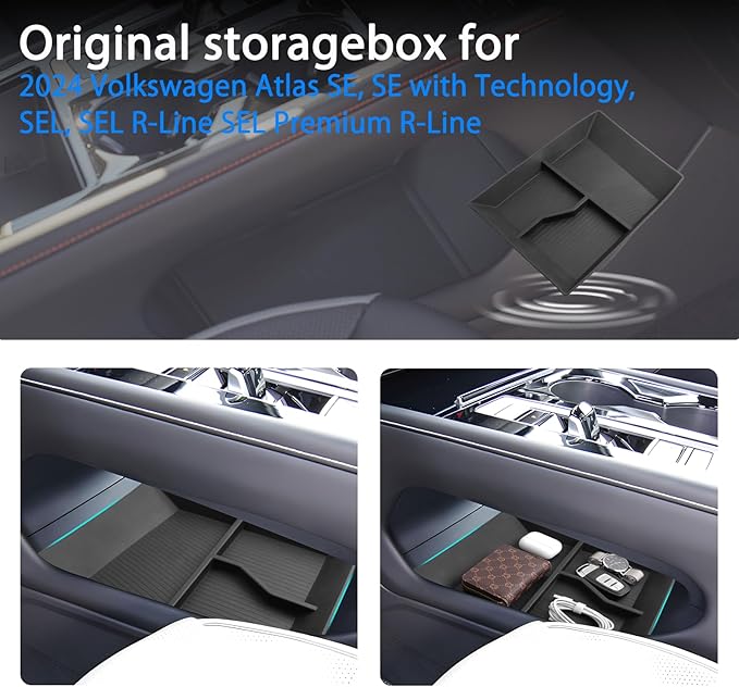 SHAOHAO for 2026 Volkswagen Atlas Under Console Organizer for 2024 2025 2026 Volkswagen Atlas Accessories (SE/SE with Tech/SEL/SEL R-Line/SEL Premium R-Line) Lowe Organizer Tray Easy Removal