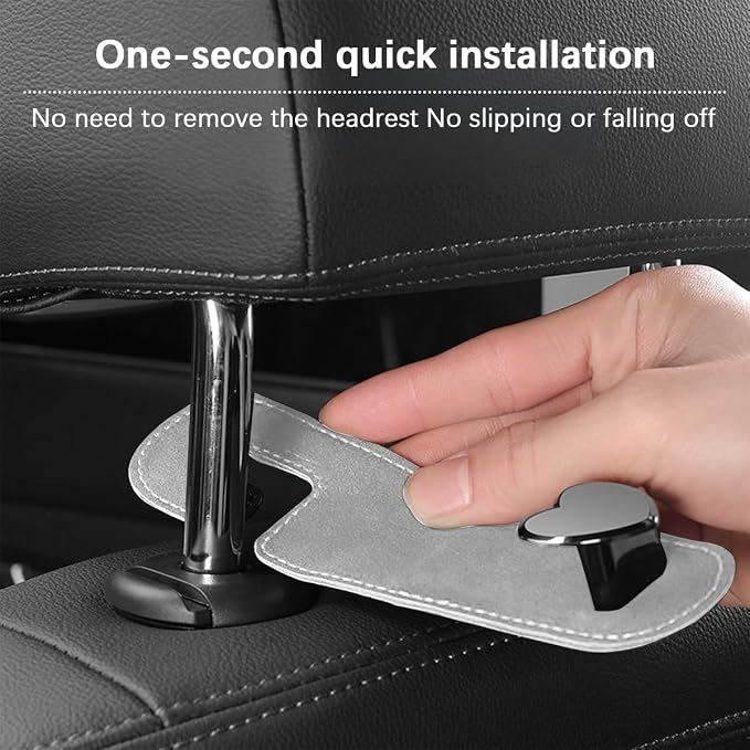 Car Seat Headrest Hook, 2PCS Suede Leather Cute Love Heart Type Vehicle Storage Hanger for Purse Bag, Auto Interior Seat Back Organizer Accessories, Universal for SUV Sedan Truck (Gray)