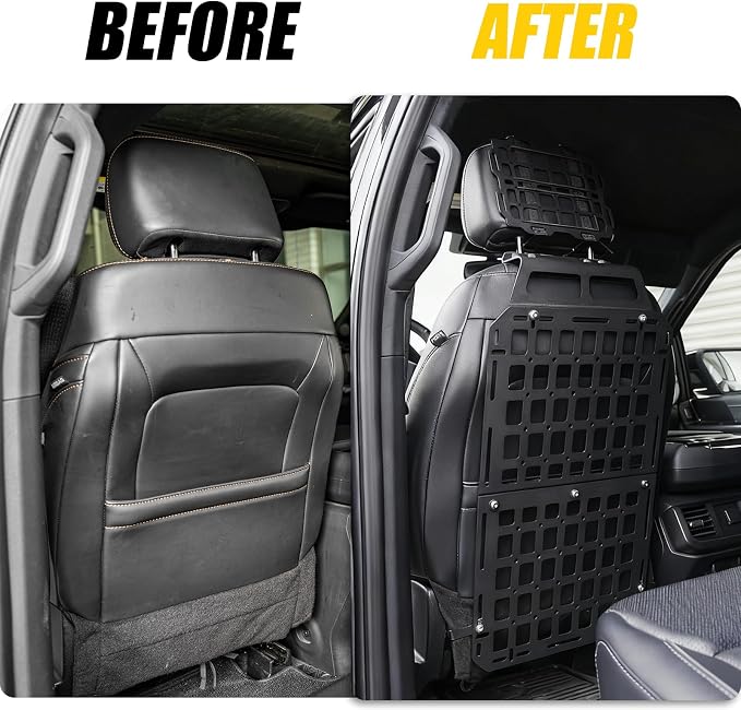 Tactical Seat Back & Headrest Molle Panel Compatible with 2015-2025 2026 Ford F150 Tactical Seat Back Organizers Rigid Headrest Molle Panel Storage Shelf for 2024 Ford F-150 Accessories (3PCS)