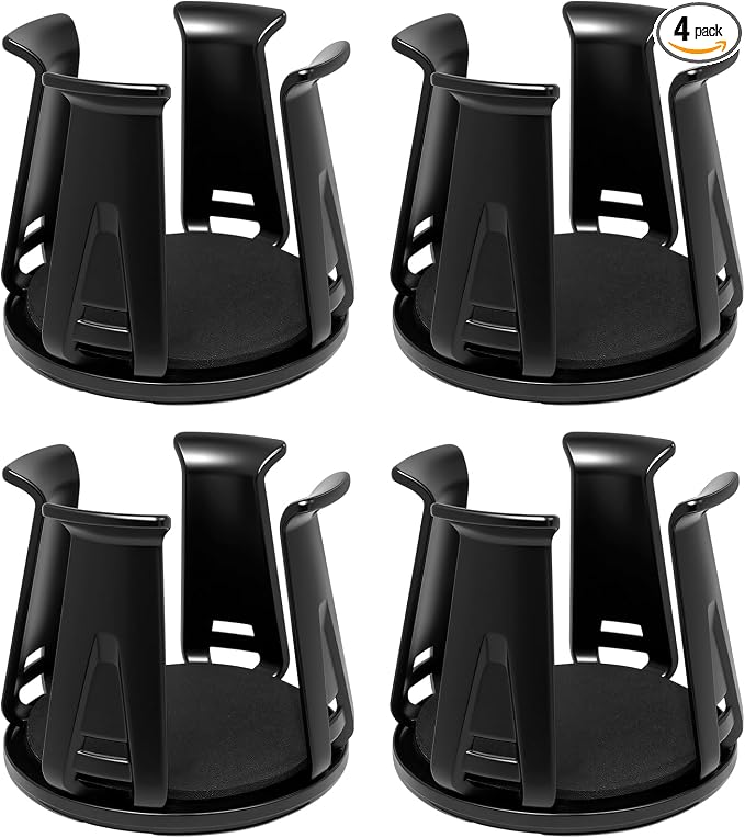 4PCS Car Cup Holder Insert, Self-Adhesive Expanding Cup Holder Inserts for Car, Automotive Black Cup Holder Adapter with Clamp Arms for Fixing Water Bottles and Drinks