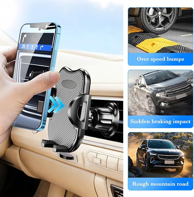 Car Phone Holder, 360° Rotatation Vehicle Air Vent Cell Phone Mount with Hook Clip, Hands Free Automotive Interior Smartphones Cradle, Universal for Most Vehicles (Carbon Fiber)