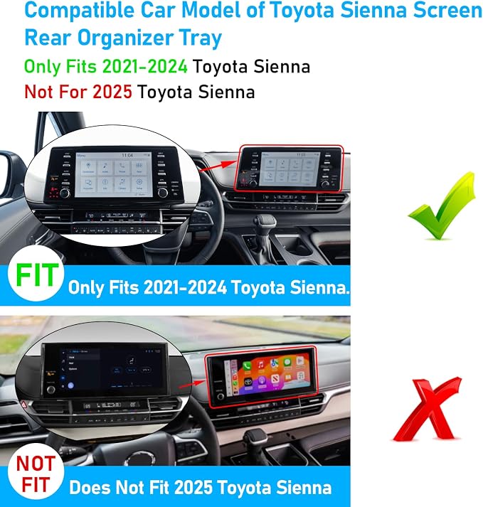 TTCR-II Compatible with Toyota Sienna Dash Organizer Tray 2021-2024, for Sienna Dash Console Organizer 2021-2024 Rear Screen Storage Tray (Not for 2025 Version)