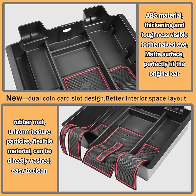 [Full-Coverage ] Center Console Organizer Compatible with 2019-2022 Chevy Silverado 1500/GMC Sierra 1500 and 2020-2023 Silverado/Sierra 2500/3500HD Accessories, Armrest Insert Tray, Red