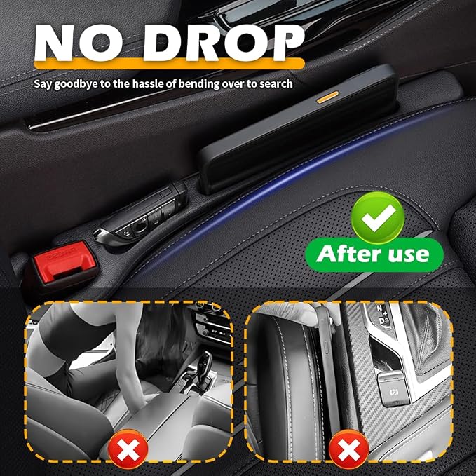 2PCS Car Seat Gap Filler Organizer with Car Brush Interior,No Drop Cars Seat Gap Plug with Storage Slot for Phones,Universal Cars Seats Gaps Filler Strip for Most Vehicles