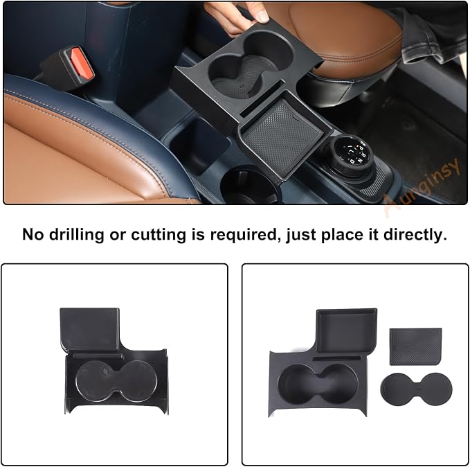 Aunginsy Center Console Cup Holder Compatible with Ford Maverick 2022-2025 2026, Front Seat Armrest Box Dual Cup Holders Insert Expander Organizer Tray Drink Water Bottle Holder with Mat Accessories